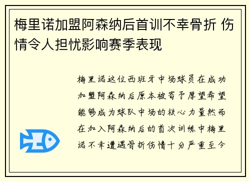 梅里诺加盟阿森纳后首训不幸骨折 伤情令人担忧影响赛季表现