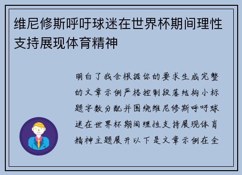 维尼修斯呼吁球迷在世界杯期间理性支持展现体育精神