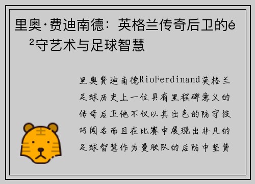 里奥·费迪南德：英格兰传奇后卫的防守艺术与足球智慧